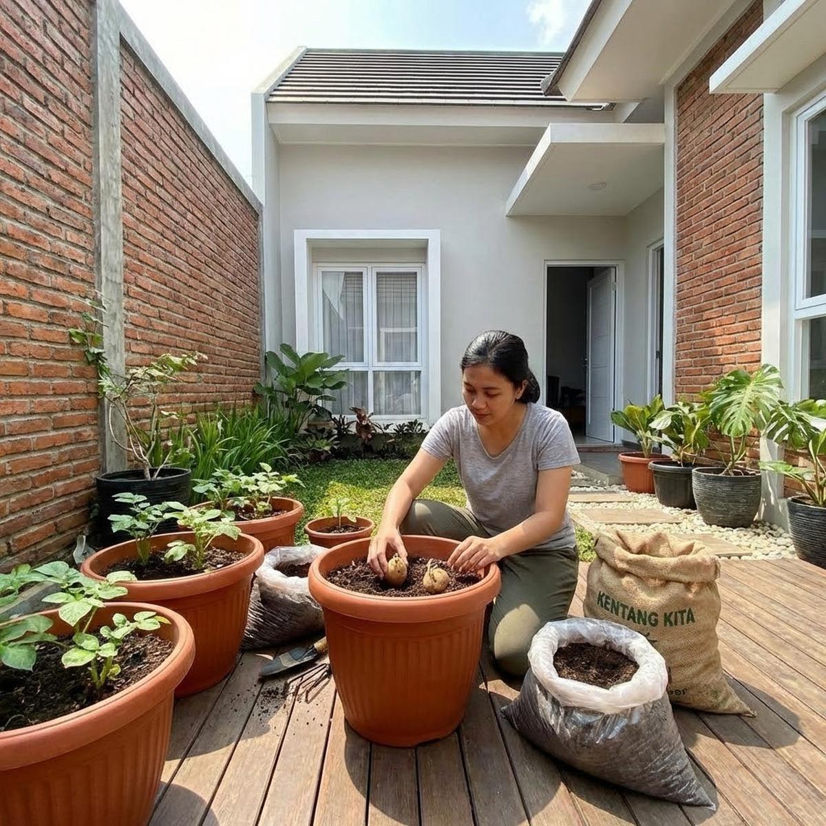 Menanam kentang di pot (Gemini AI)