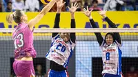 Tim putri Jakarta Pertamina Enduro melangkah ke final four setelah menundukkan Jakarta Popsivo Polwan 3-1 dalam lanjutan PLN Mobile Proliga 2025, di GOR PSCC Palembang, Jumat (21/2/2025). (PBVSI)