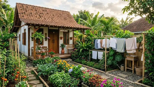 Desain Rumah dengan Kebun dan Area Jemur dalam Satu Lahan/AI Generated