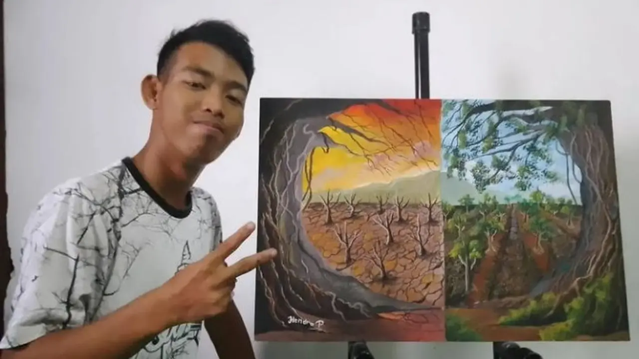 Hendro Prasetyo, pemuda Tuli asal Nganjuk, Jawa Timur yang gemar melukis
