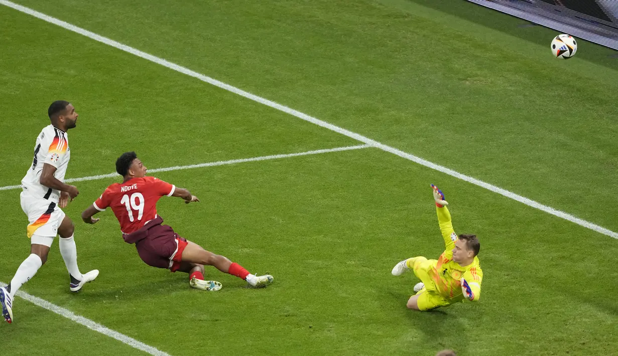 Swiss sempat membuat kejutan lebih dahulu lewat gol Dan Ndoye di menit ke-28.  (AP Photo/Michael Probst)