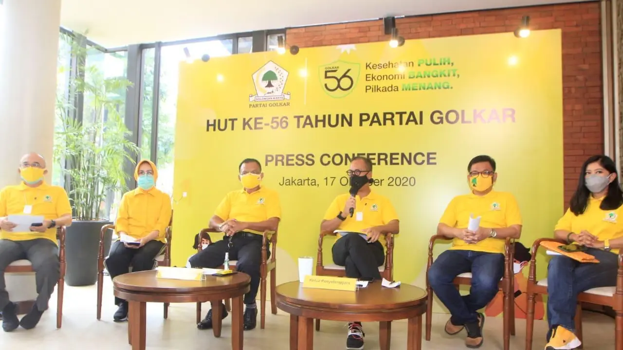 Panitia HUT ke-56 Partai Golkar saat konferensi pers, Sabtu (17/10/2020). (dok Golkar)