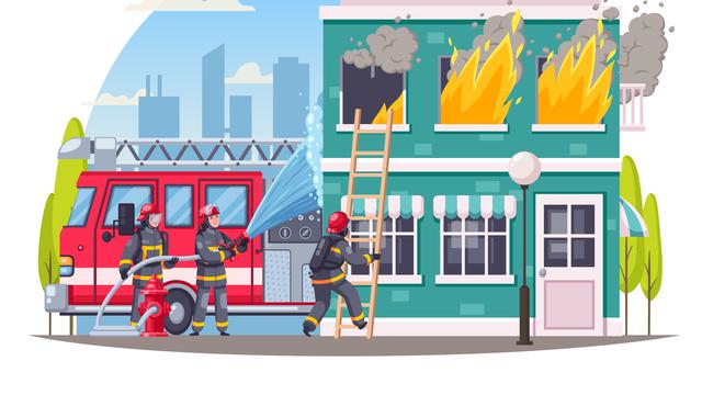 Ilustrasi kebakaran gedung, kantor, pemadam