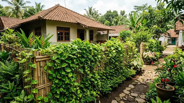Desain Kebun Rambat di Pagar Bambu
