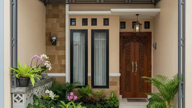 Desain Tampak Depan Rumah Mungil dengan Canopy Baja Ringan