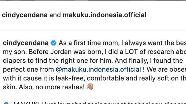 Unggahan Selebgram Cindy Cendana. (Foto: Dok. Instagram @cindycendana)
