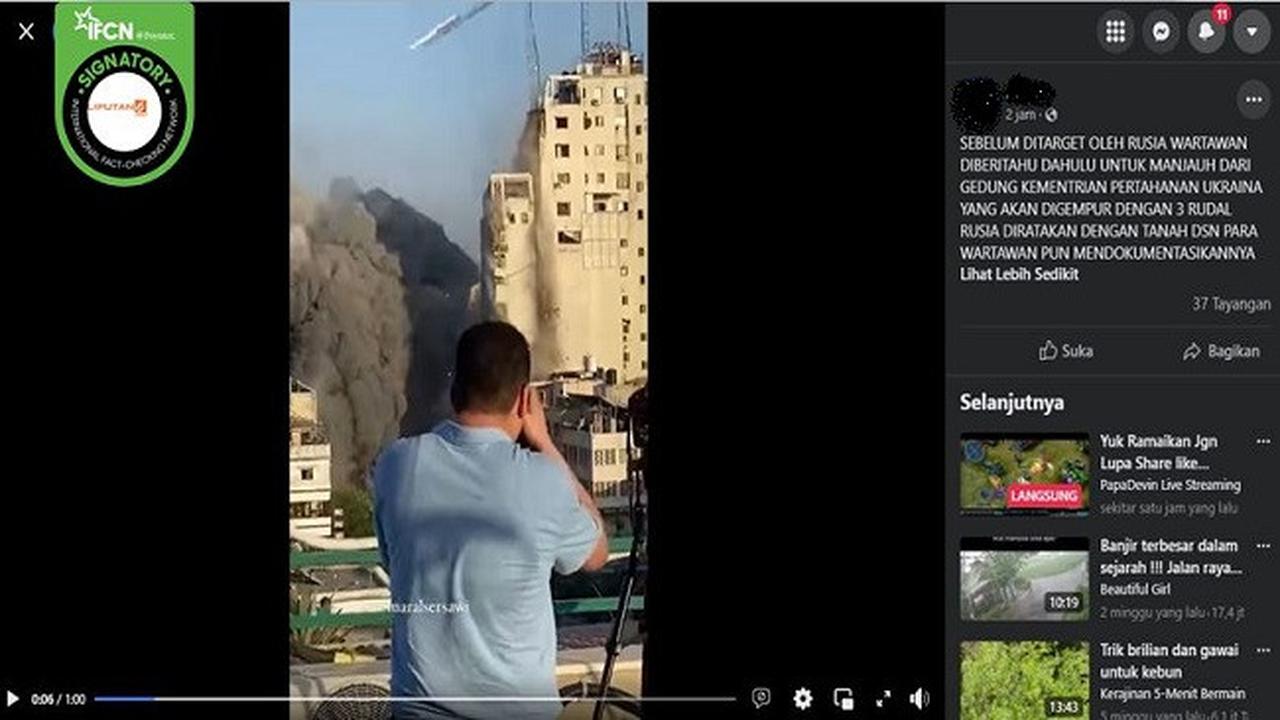 Gambar Tangkapan Layar Video yang Diklaim Gedung Pertahanan Ukraina Hancur Digempur Rudal Rusia (sumber: Facebook).