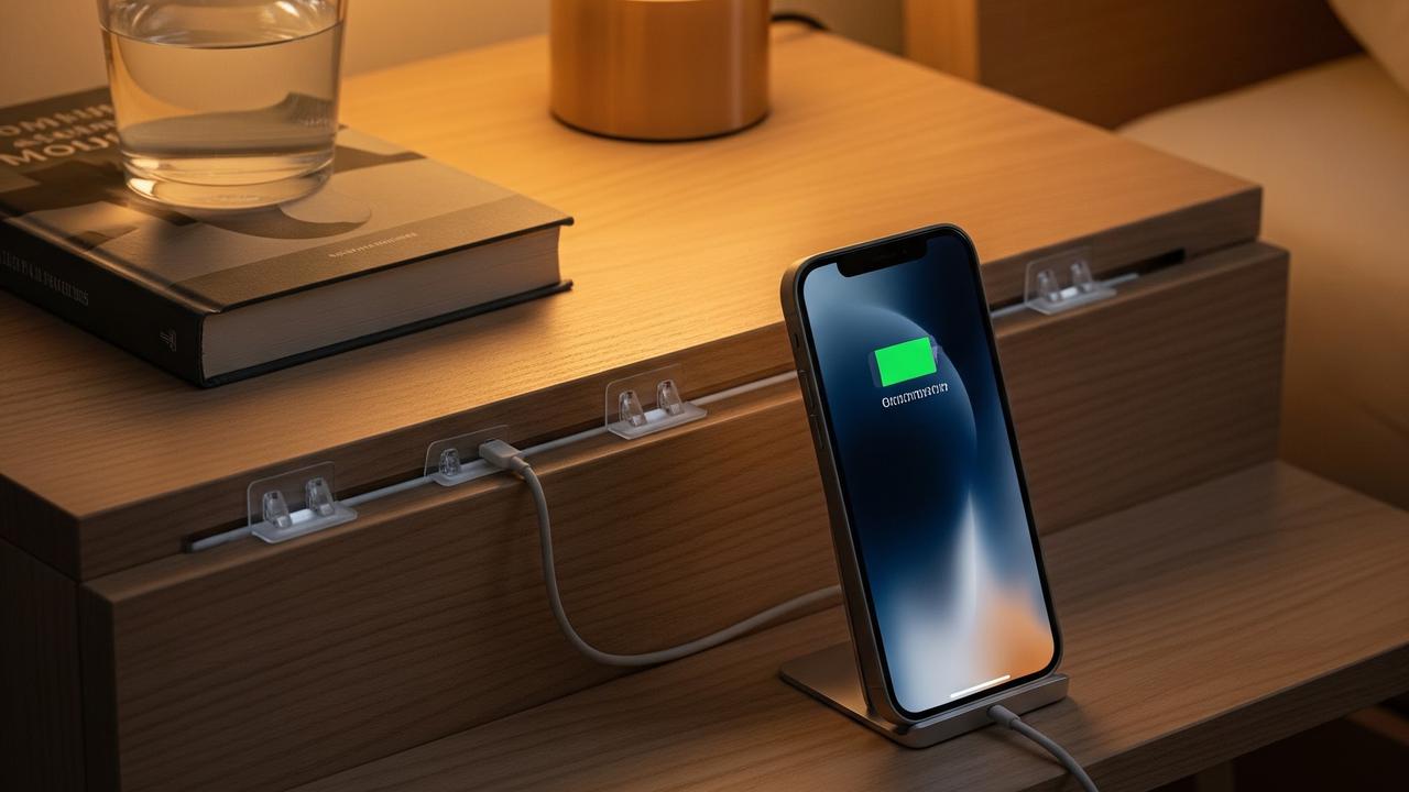 Menata Kabel Charger agar Meja Samping Tempat Tidur Rapi (AI Generated)