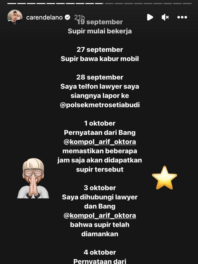 Unggahan Caren Delano. (Foto: Dok. Instagram @carendelano)