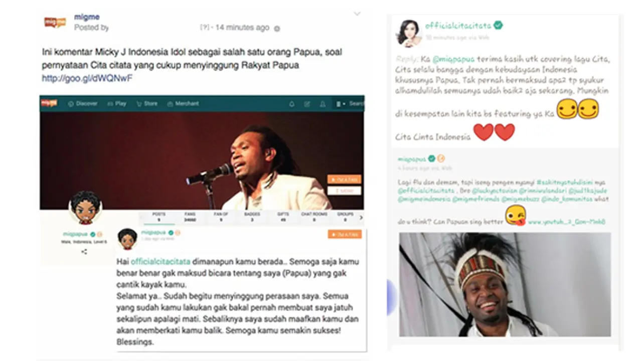 Cita Citata Sampaikan Maaf ke Warga Papua Lewat Migme