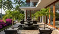 6 Desain Teras Rumah Mewah dengan Aksen Palem Mini dan Air Mancur, Minimalis dan Modern