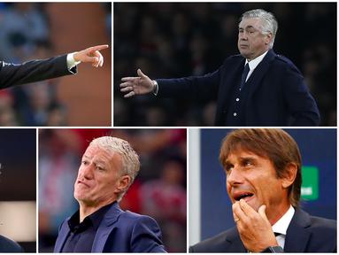 Berikut ini para mantan pemain Serie A yang sukses sebagai Pelatih. Diantaranya Antonio Conte, Zinedine Zidane dan Carlo Ancelotti. (Foto Kolase AP dan AFP)