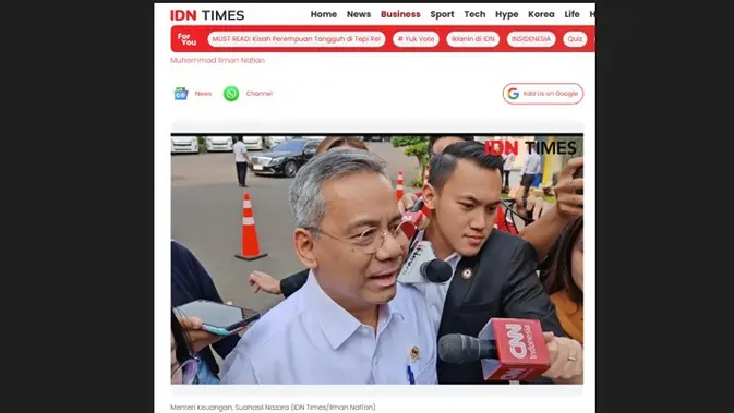 Tangkapan layar situs Idntimes.com Menkeu Suahasil Nazara di Istana Kepresidenan, Jakarta