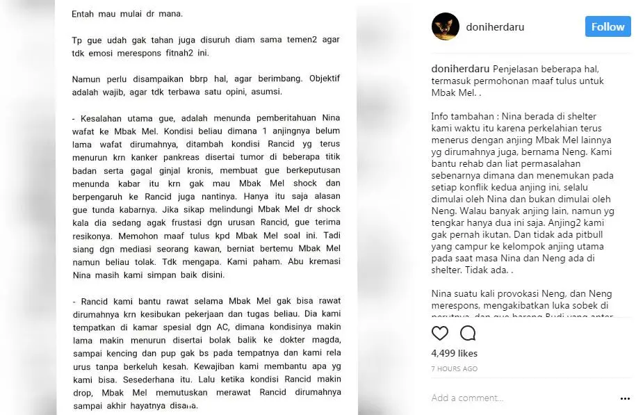Doni Herdaru mengakui kesalahan dan meminta maaf kepada Melanie Subono (Instagram/@doniherdaru)