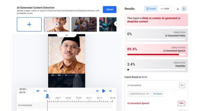 Video klaim Dirjen Bimas Islam menyampaikan bantuan dana hibah dari Arab Saudi menunjukkan hasil AI. (Foto: tangkapan layar Hive Moderation)