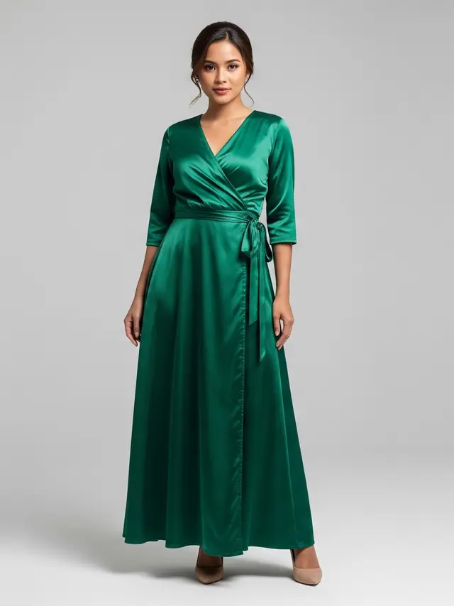 Model Baju Bridesmaid Emerald Green Wrap Dress