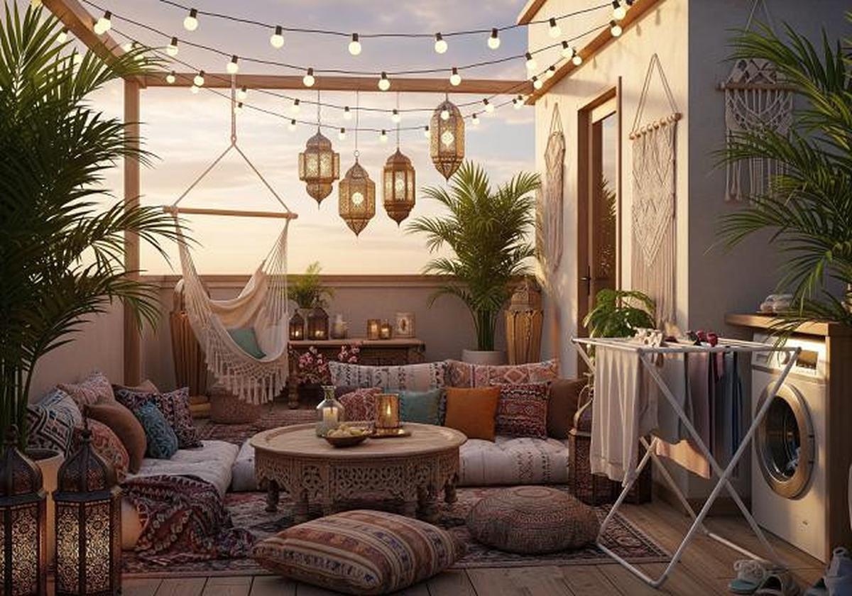 Rooftop Luas ala Bohemian untuk Santai Maksimal/Desain Rumah Sederhana di Desa Tapi Punya Rooftop Buat Jemur dan Santai Sore (Sumber: gemini.com)