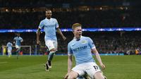 Selebrasi Kevin De Bruyne usai jebol gawang PSG (Reuters)