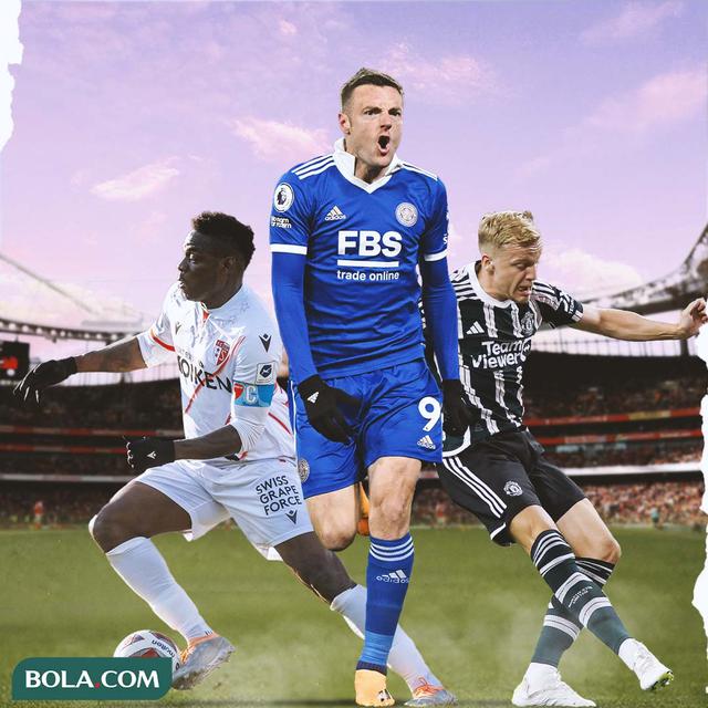 Ilustrasi - Mario Balotelli, Jamie Vardy, Donny van de Beek