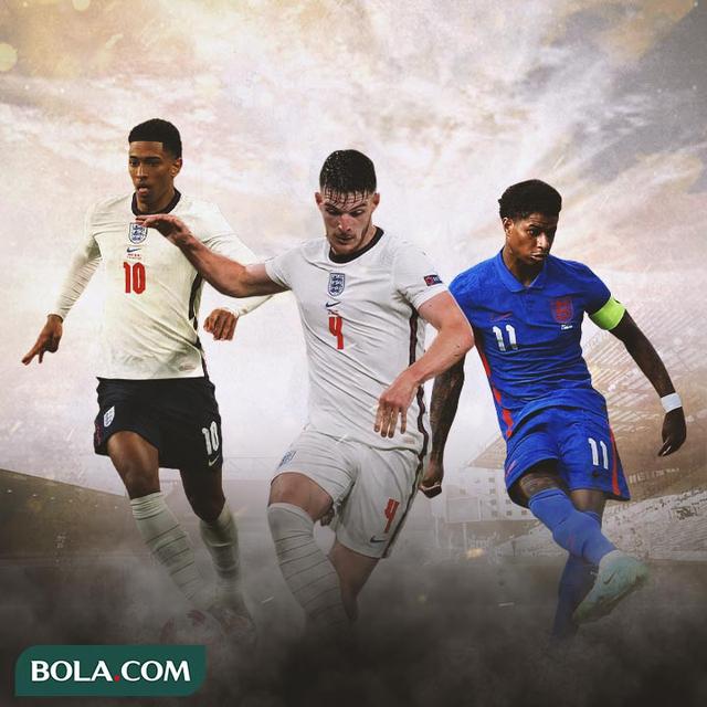 Ilustrasi - Jude Bellingham, Declan Rice, Marcus Rashford