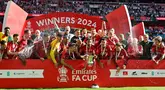 Skor 2-1 mengantar MU jadi juara Piala FA alias FA Cup 2023/2024, sekaligus menghentikan upaya Man City mencetak rekor juara beruntun. (JUSTIN TALLIS / AFP)