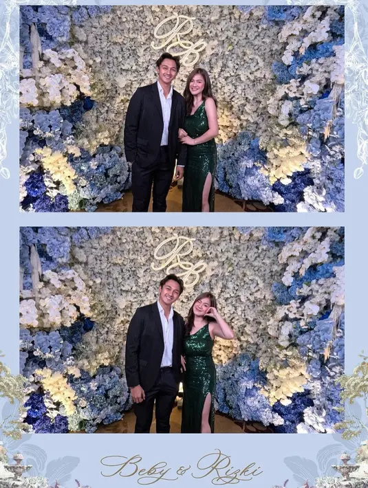 Felicya Angelista datang bersama sang suami Caesar Hito di resepsi pernikahan Beby Tsabina. Hito tampil rapi dengan kemeja putih ditumpuknya mengenakan jas dan celana panjang hitam. Sedangkan Felicya tampil cantik dengan sequin dress hijau. [Foto: Instagram/felicyangelista_]