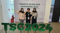 Para penerima beasiswa Tanoto Foundation: Briliana Nazah (20), Muhammad Fauzi (21), dan Agfa Audinata (20) dalam ajang Tanoto Scholars Gathering 2024, di APRIL Learning Institute, Riau, Minggu (29/7/2024) (Liputan6.com/Jonathan Pandapotan Purba)