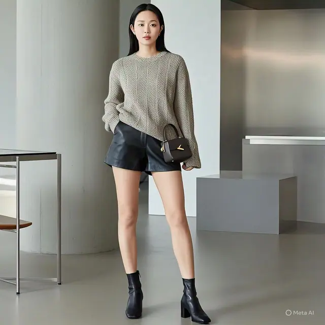 Sweater Rajut dan Celana Pendek Kulit