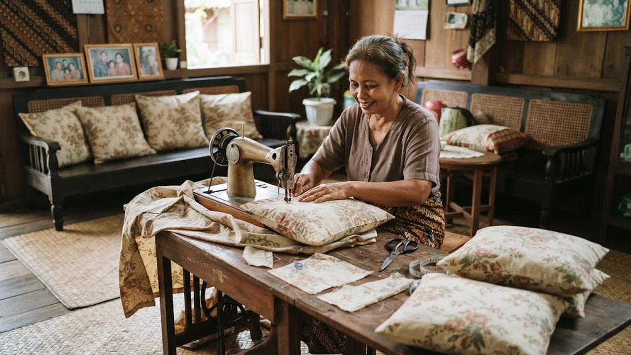 Ide memanfaatkan kain sprei lama untuk kebutuhan rumah menjadi sarung bantal kursi