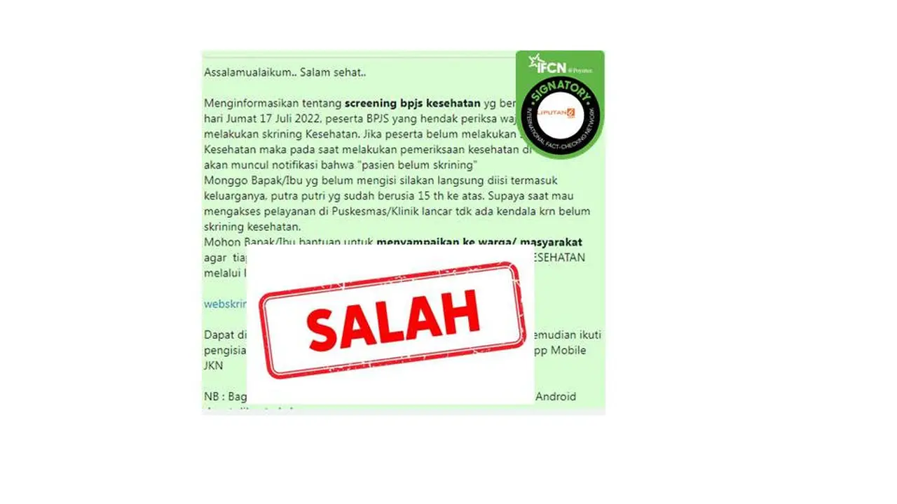 Cek Fakta skrining BPJS Kesehatan
