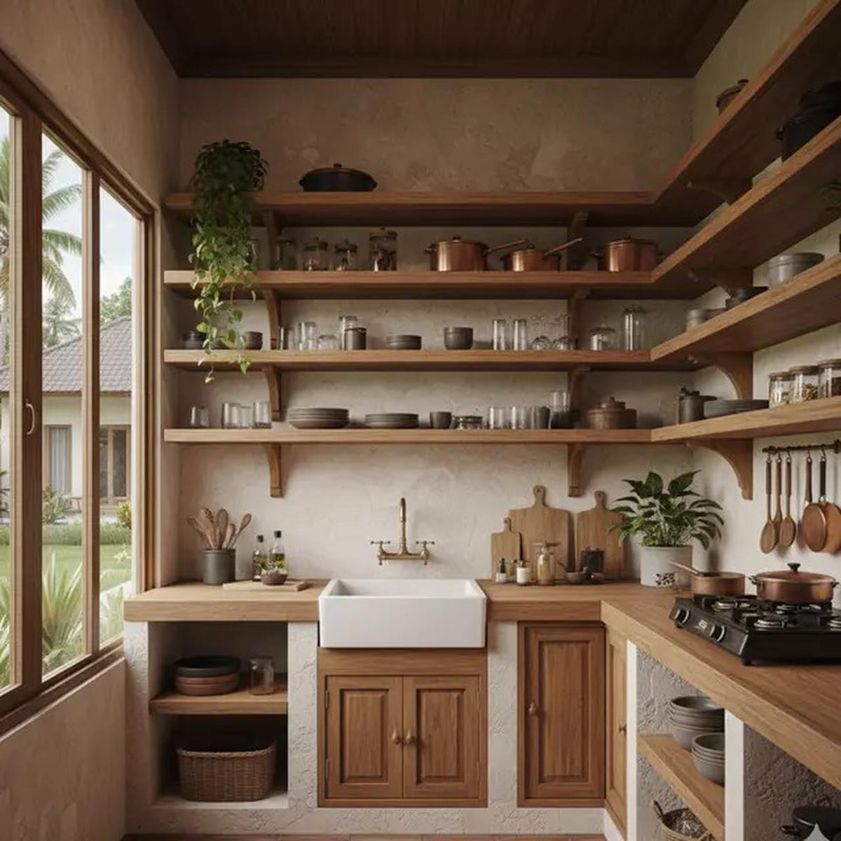 7 Desain Dapur Kecil Ala Tropis dengan Nuansa Kayu untuk Rumah Desa yang Hangat, Natural dan Bikin Betah Masak