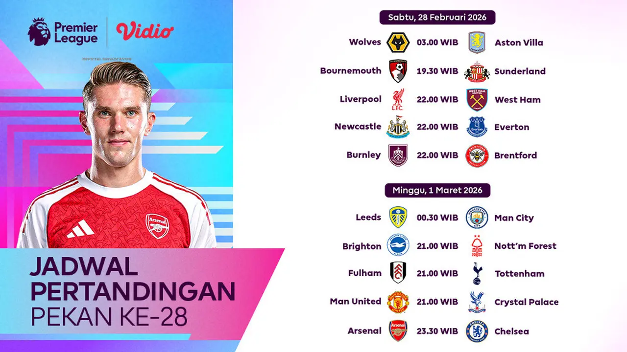 Jadwal Pertandingan Premier League Pekan ke-28 Eksklusif hanya di Vidio