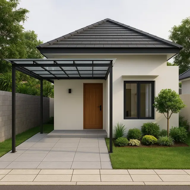 Desain Rumah 9x9 Modern Minimalis Lengkap dengan Taman dan Carport