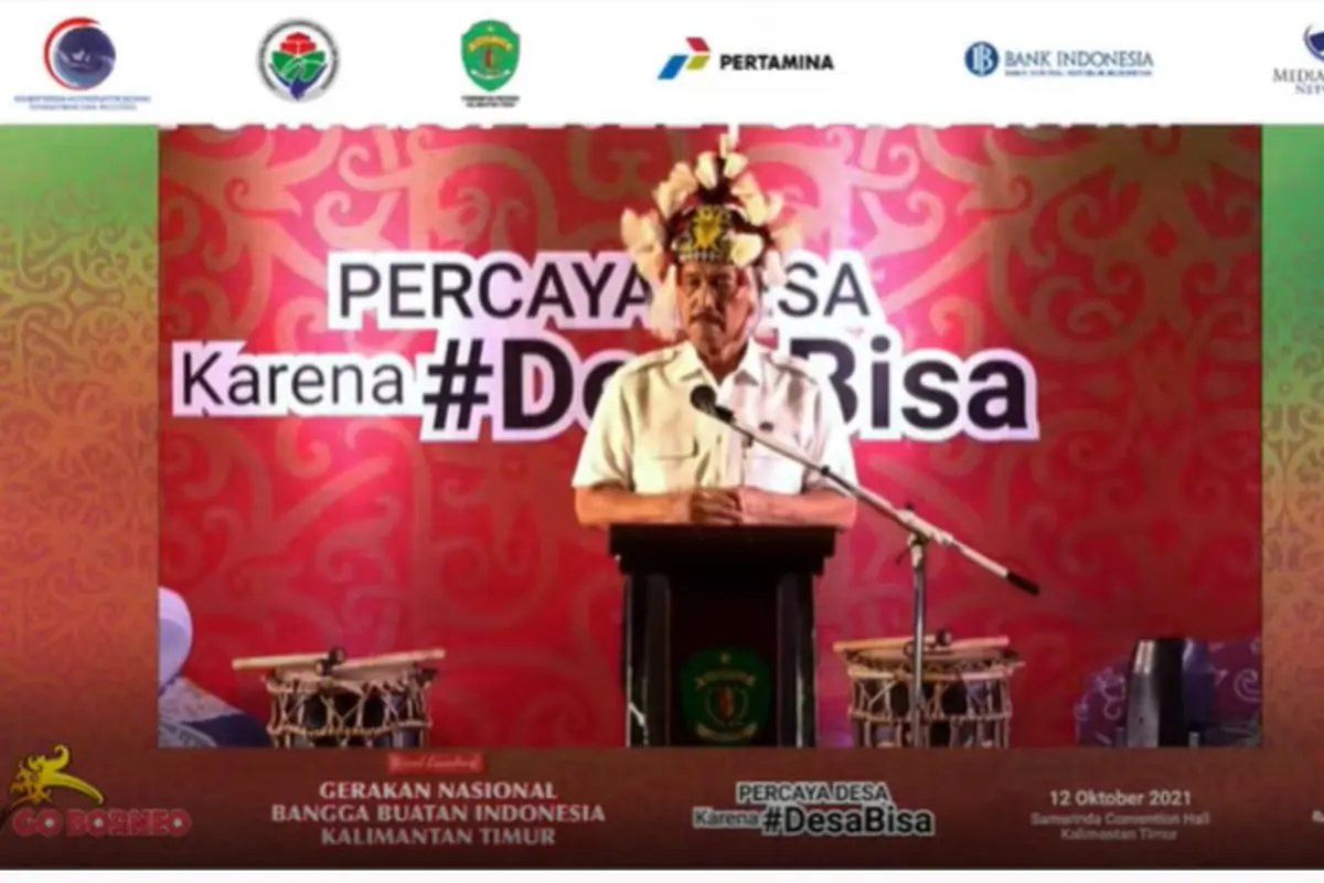Menteri Koordinator bidang Kemaritiman dan Investasi Luhut Binsar Pandjaitan saat memberikan sambutan pada acara Gernas BBI Kalimantan Timur, Selasa (12/10/2021).