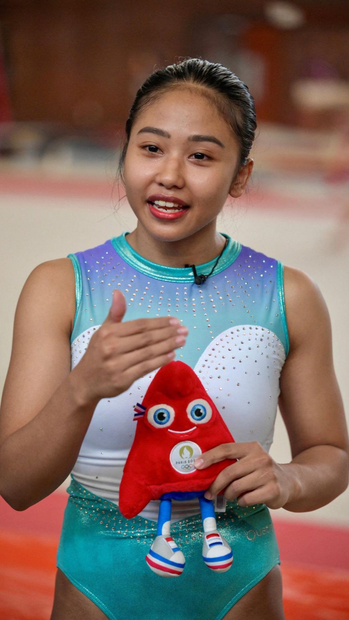 Rifda meraih posisi di Olimpiade Paris 2024 setelah tampil pada World Artistic Gymnastic Championship 2023 di Antwerp, Belgia.&nbsp;Foto: AFP/Bay Ismoyo