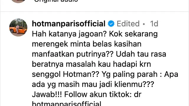 Unggahan Hotman Paris. (Foto: Dok. Instagram @hotmanparisofficial)