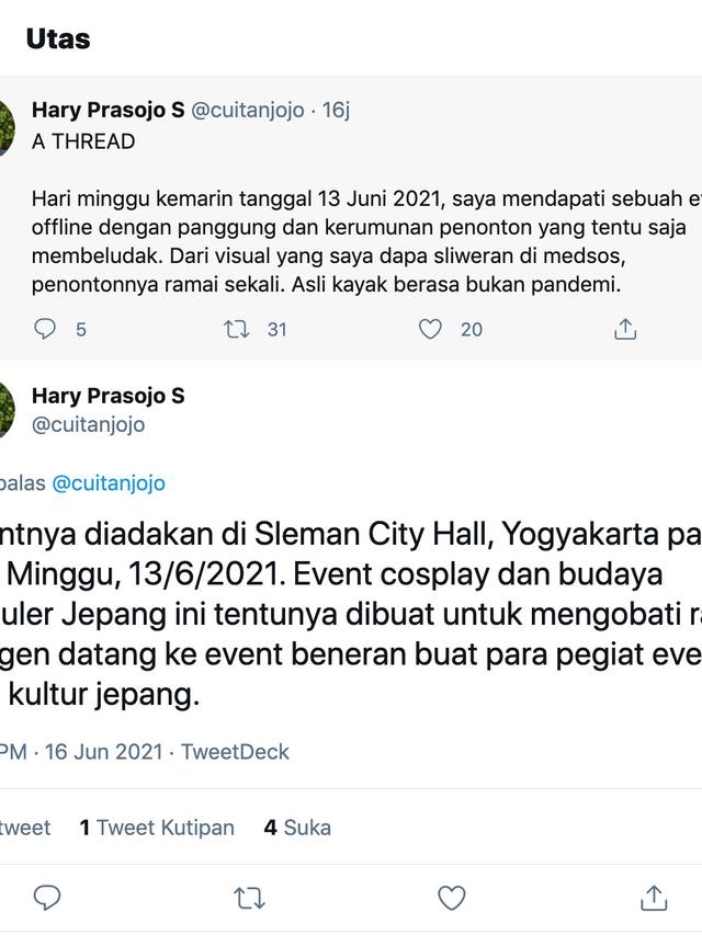 Unggahan akun @cuitanjojo. (Foto: Dok. Twitter @cuitanjojo)