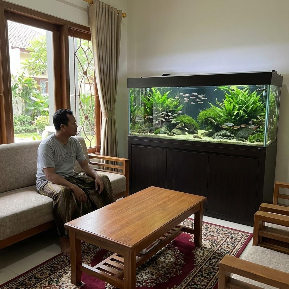 Memelihara ikan hias di akuarium (Gemini AI)