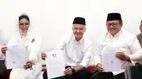 Calon Presiden (Capres) Ganjar Pranowo hadir dalam acara Selawat Kebangsaan di Pondok Pesantren Nurul Huda, Kabupaten Bekasi, Jawa Barat pada Kamis (14/12/2023). (Ist)