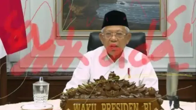 Gambar video Ma'ruf Amin dicoret tinta merah saat webinar.