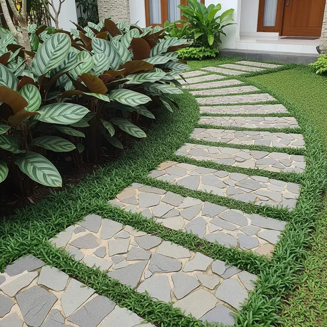 Inspirasi Jalan Setapak dengan Rumput Gajah Mini untuk Taman Minimalis