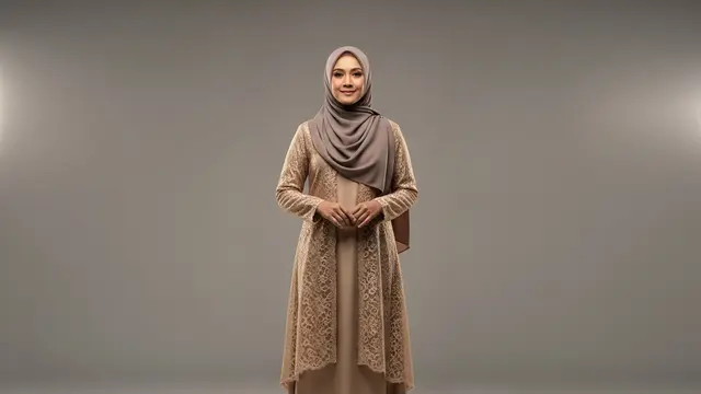 Gamis Brokat Kombinasi Champagne Gold