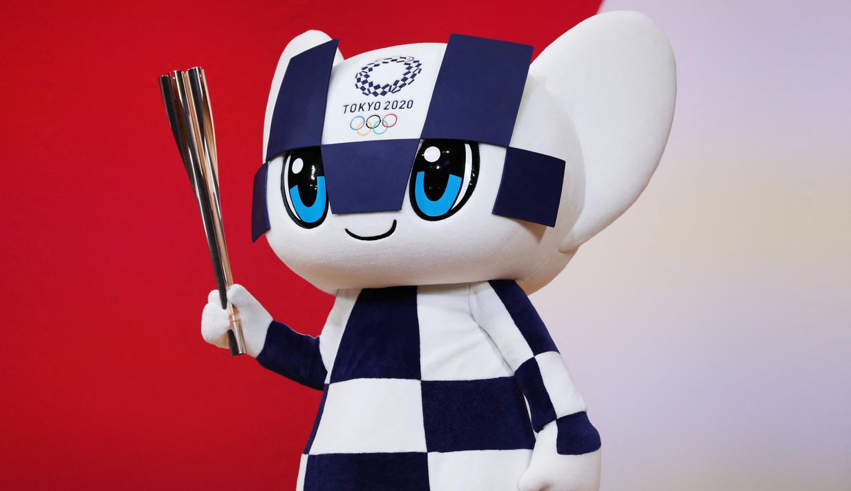 Maskot yang dibuat oleh seniman Jepang, Ryo Taniguchi, ini digambarkan sebagai sosok yang atletis dan mampu berteleportasi ke mana saja dengan cepat.  (Foto:AFP/Behrouz Mehri)