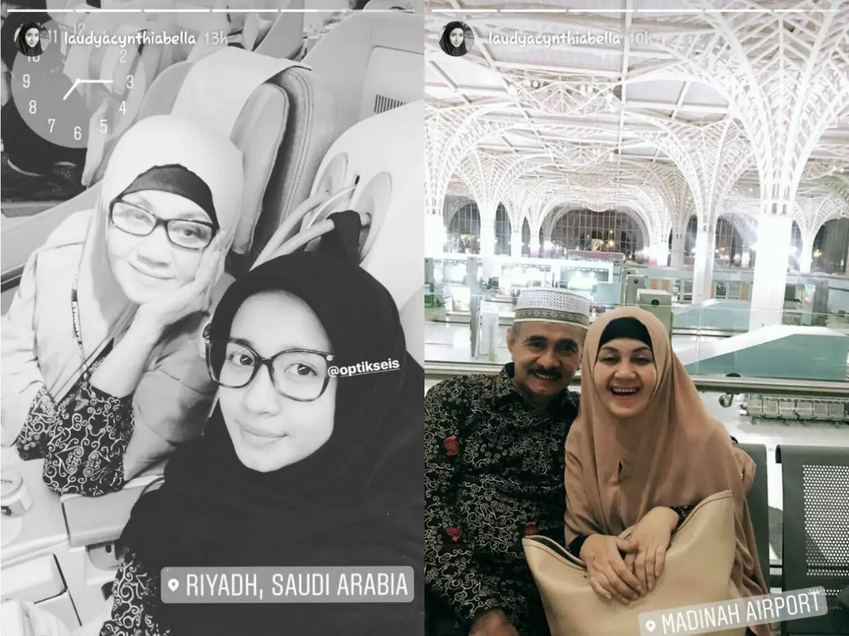 Laudya Cynthia Bella bersama kedua orangtuanya di tanah suci. (via Instagram/laudyacynthiabella)