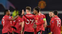 Manchester United meraih kemenangan 5-0 atas RB Leipzig pada laga kedua Grup H Liga Champions di Old Trafford, Kamis (29/10/2020) dini hari WIB. (AFP/Anthony Devlin)