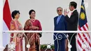 Presiden Joko Widodo atau Jokowi (kanan) dan Ibu Negara Iriana Jokowi (dua kiri) berbincang dengan PM Malaysia Mahathir Mohamad (dua kanan) beserta istri, Siti Hasmah (kiri) di Istana Bogor, Jawa Barat, Jumat (29/6). (Liputan6.com/Pool/Biro Pers Setpress)