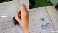 Guru beri nilai muridnya dengan cara unik yaitu dengan pakai stempel emoji lucu. (Sumber: TikTok/flower.iszah)