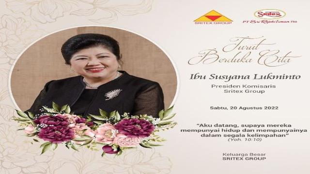Susyana Lukminto, Presiden Komisaris Sritex tutup usia pada Sabtu, 20 Agustus 2022 (Foto: Instagram Sritex Indonesia)