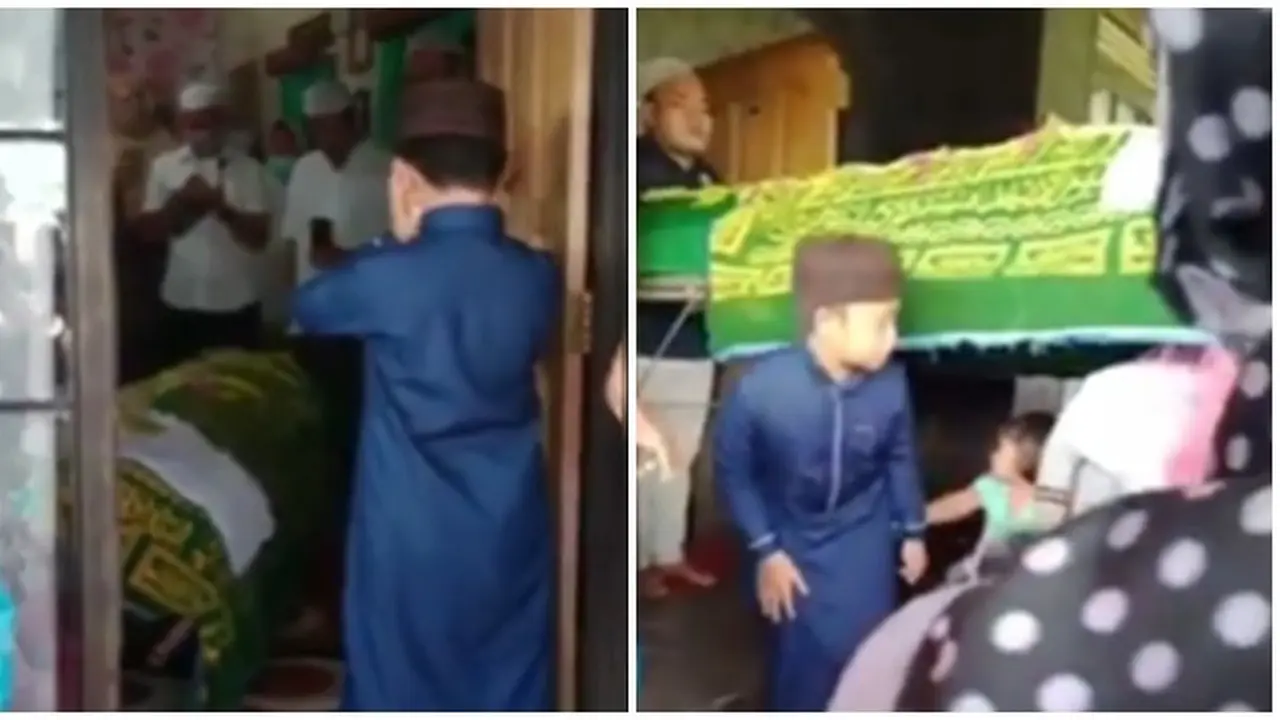 Viral Bocah Laki-laki Kumandangkan Azan di Depan Jenazah Ibunya, Bikin Terharu