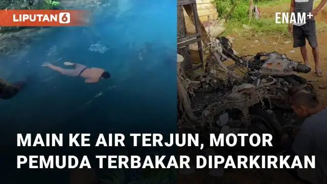 Nasib apes dialami oleh beberapa pemuda saat sedang menikmati tempat wisata Air Terjun 7 Bidadari di Aceh Utara motornya terbakar saat diparkir